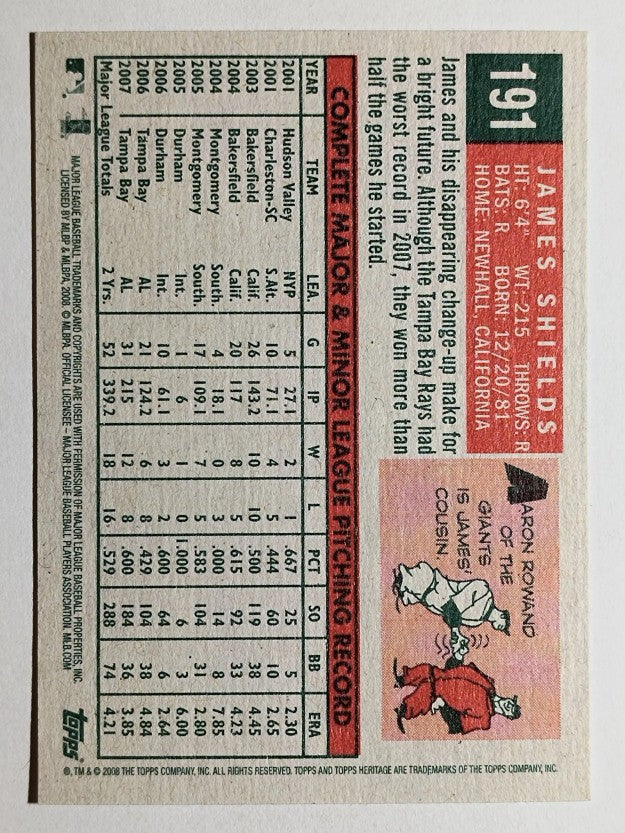 2008 Topps Heritage #191 James Shields
