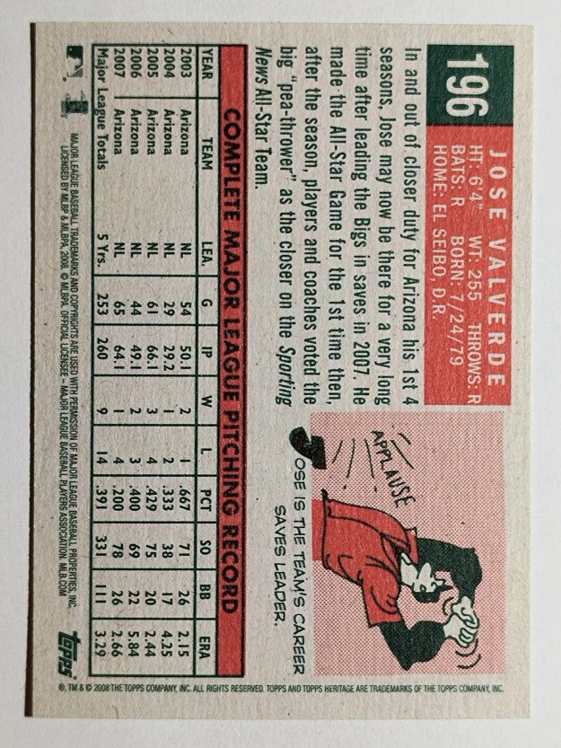 2008 Topps Heritage #196 Jose Valverde GB SP