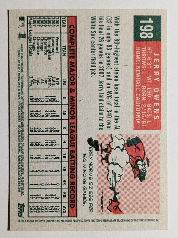 2008 Topps Heritage #198 Jerry Owens GB SP
