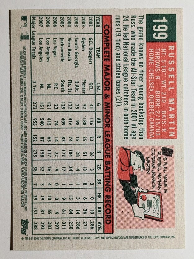 2008 Topps Heritage #199 Russell Martin