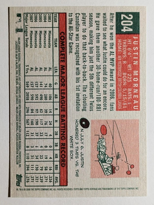 2008 Topps Heritage #204 Justin Morneau