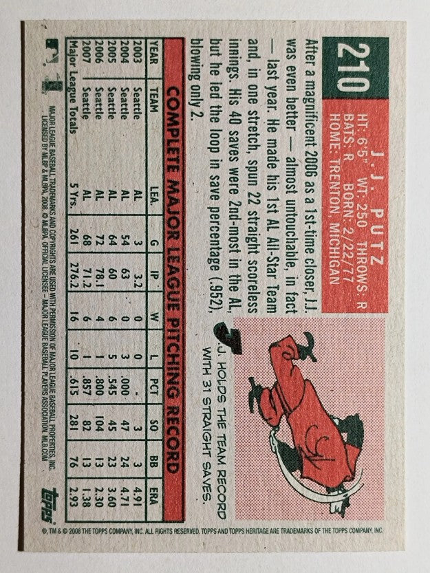 2008 Topps Heritage #210 J.J. Putz GB SP