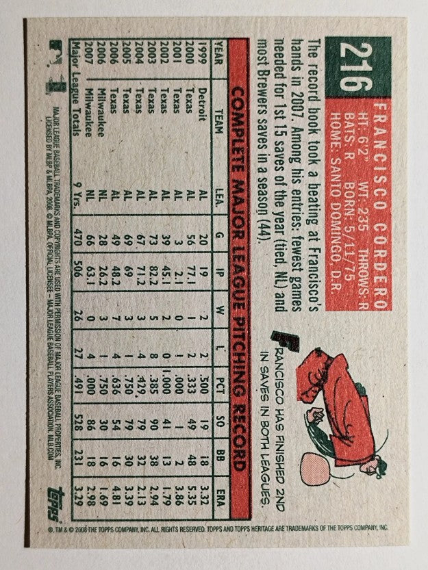 2008 Topps Heritage #216 Francisco Cordero