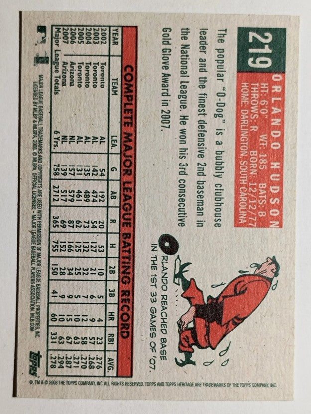 2008 Topps Heritage #219 Orlando Hudson