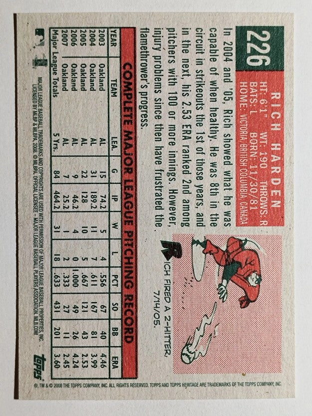 2008 Topps Heritage #226 Rich Harden GB SP