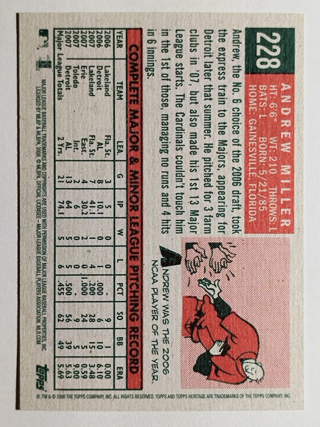 2008 Topps Heritage #228 Andrew Miller GB SP