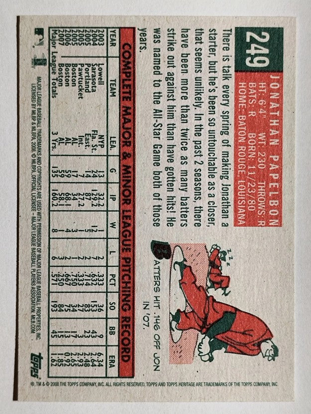 2008 Topps Heritage #249 Jonathan Papelbon
