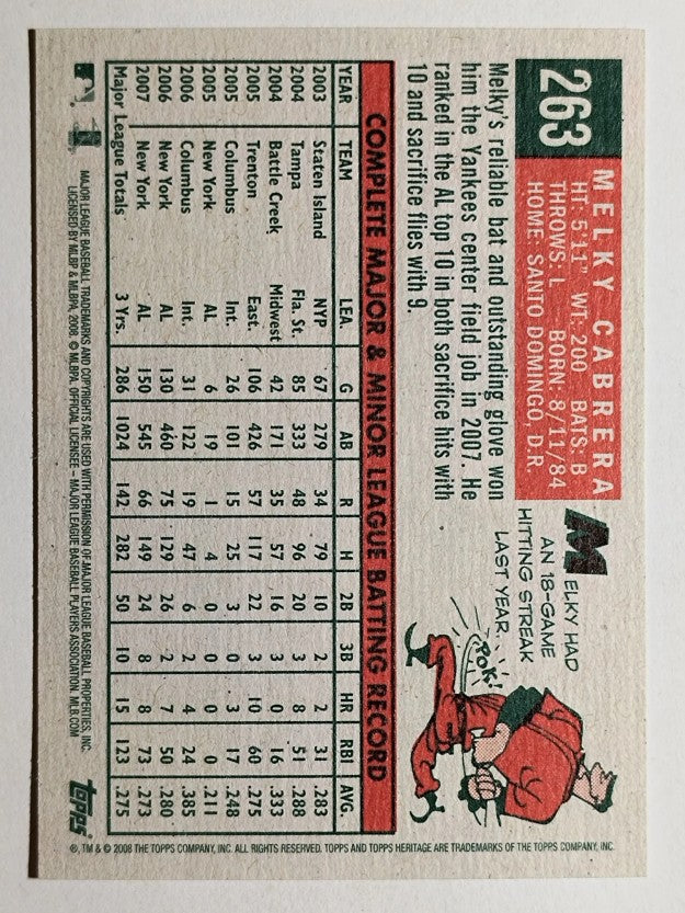 2008 Topps Heritage #263 Melky Cabrera GB SP