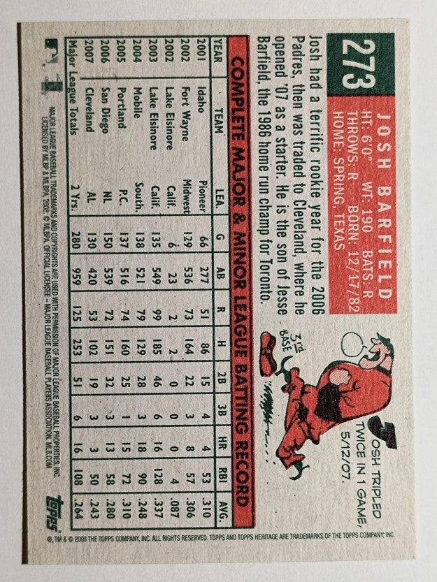 2008 Topps Heritage #273 Josh Barfield