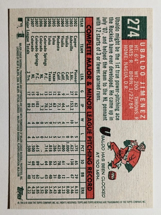 2008 Topps Heritage #274 Ubaldo Jimenez