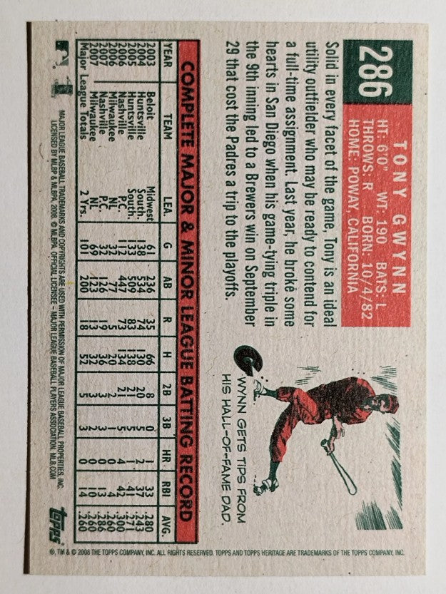 2008 Topps Heritage #286 Tony Gwynn GB SP