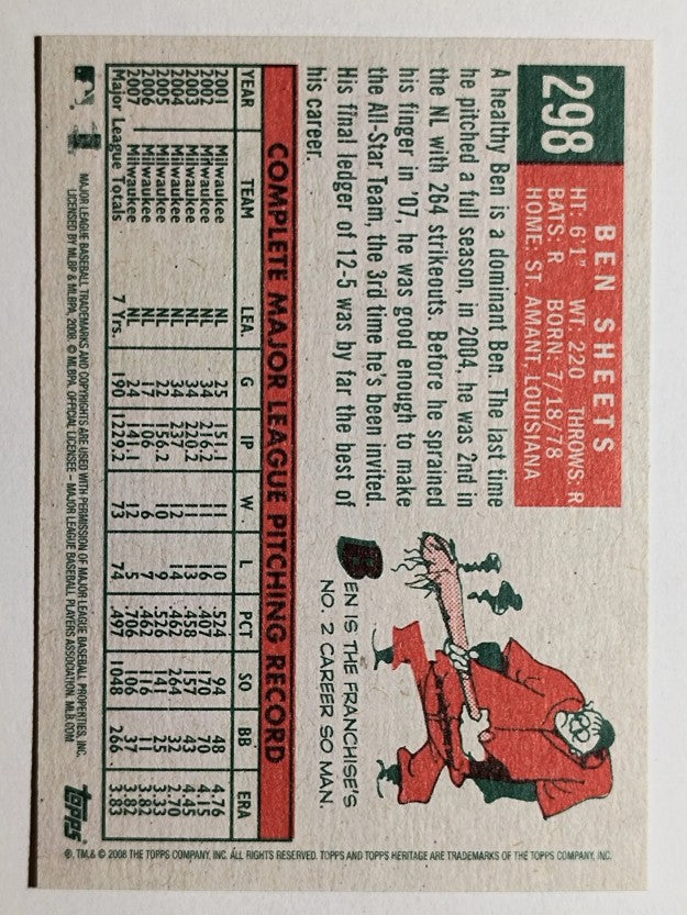 2008 Topps Heritage #298 Ben Sheets