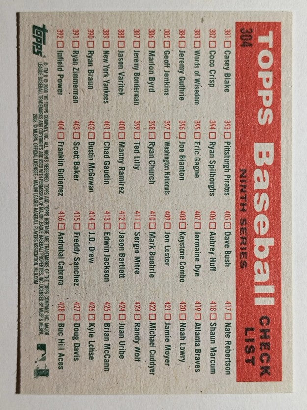 2008 Topps Heritage #304 Chicago Cubs