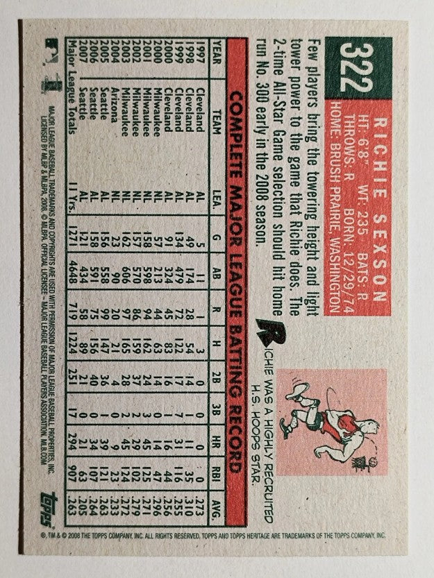 2008 Topps Heritage #322 Richie Sexson GB SP