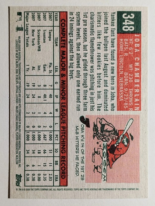 2008 Topps Heritage #348 Joba Chamberlain