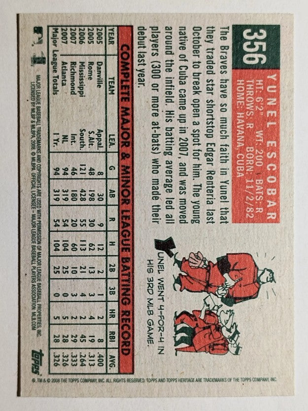 2008 Topps Heritage #356 Yunel Escobar
