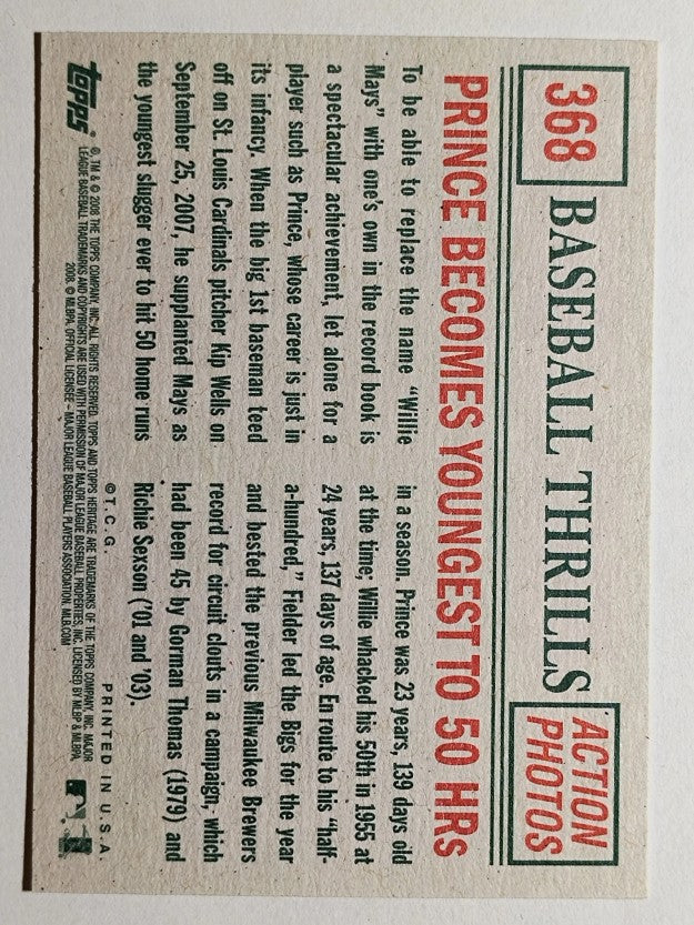 2008 Topps Heritage #368 Prince Fielder BT
