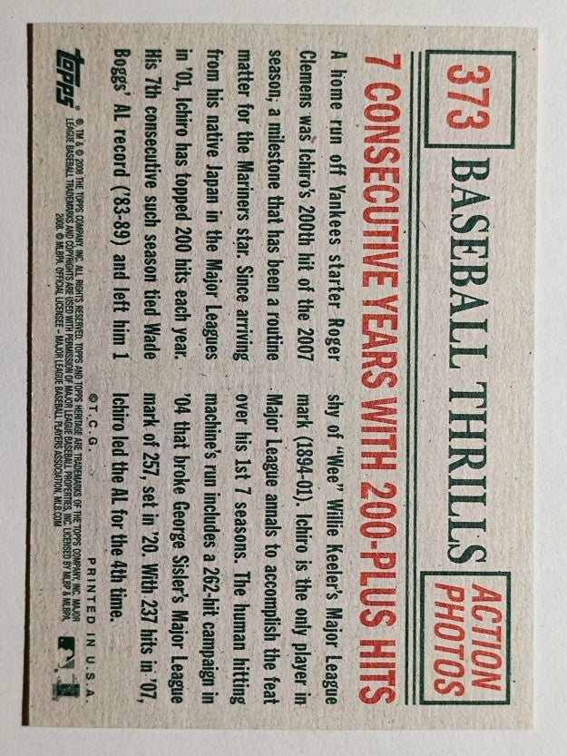 2008 Topps Heritage #373 Ichiro Suzuki BT