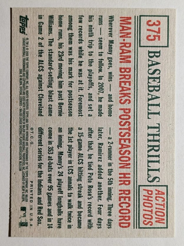 2008 Topps Heritage #375 Manny Ramirez BT