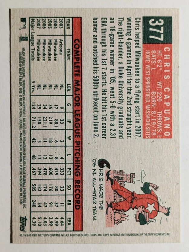 2008 Topps Heritage #377 Chris Capuano