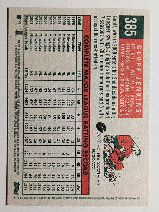 2008 Topps Heritage #385 Geoff Jenkins