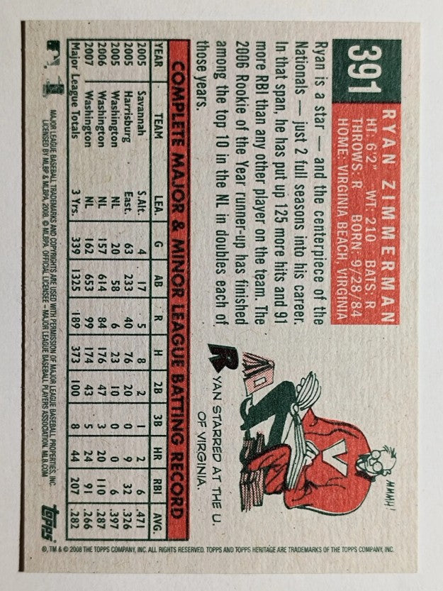 2008 Topps Heritage #391 Ryan Zimmerman