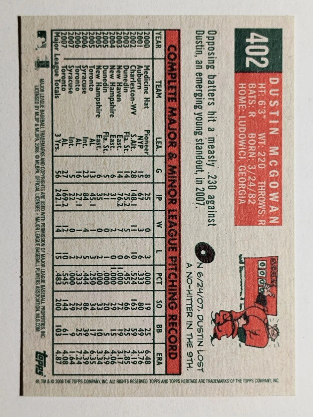 2008 Topps Heritage #402 Dustin McGowan