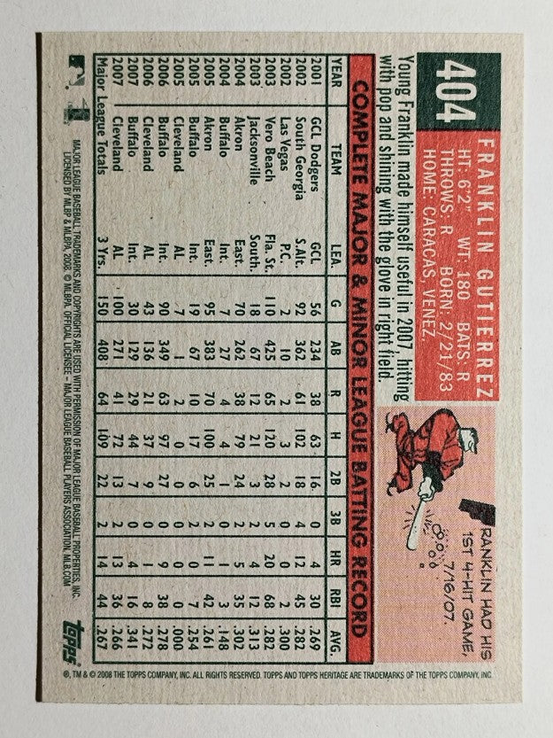 2008 Topps Heritage #404 Franklin Gutierrez
