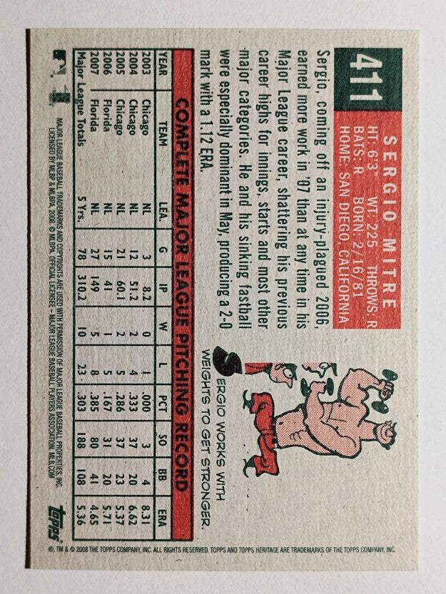 2008 Topps Heritage #411 Sergio Mitre
