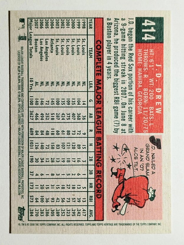 2008 Topps Heritage #414 J.D. Drew