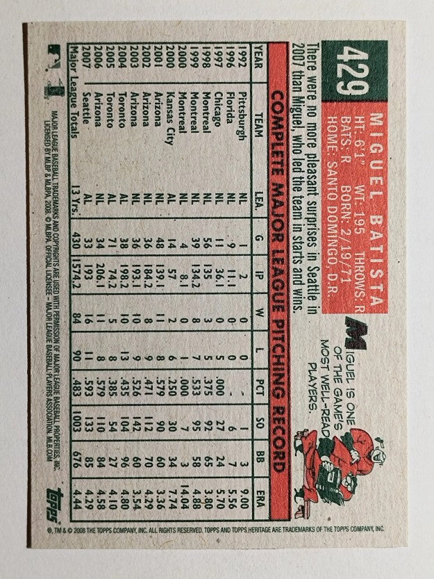 2008 Topps Heritage #429 Miguel Batista SP