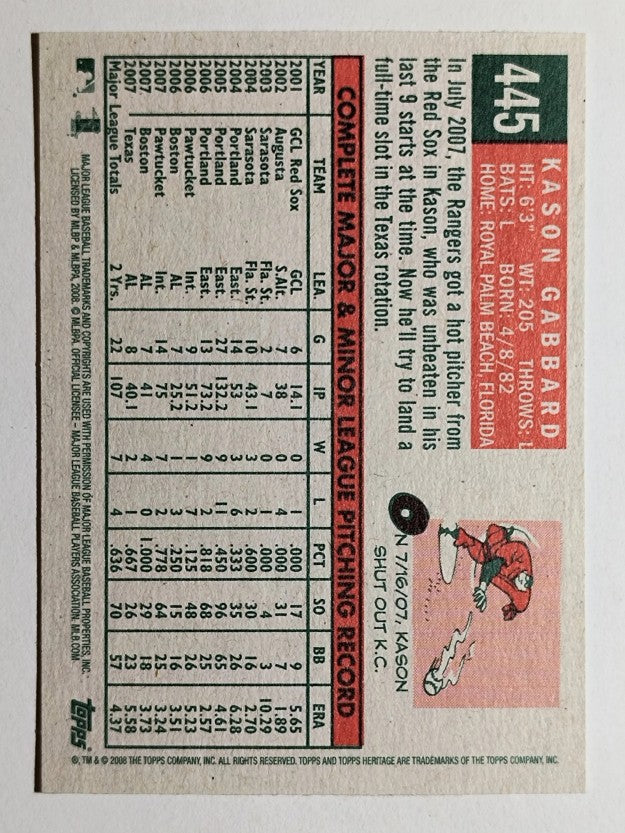 2008 Topps Heritage #445 Kason Gabbard SP