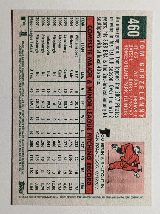 2008 Topps Heritage #460 Tom Gorzelanny