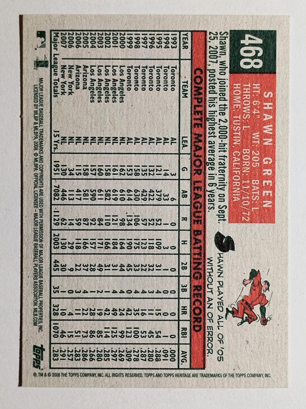 2008 Topps Heritage #468 Shawn Green SP