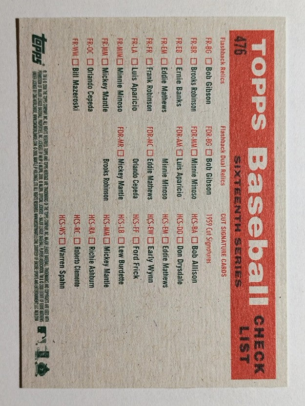 2008 Topps Heritage #476 Cleveland Indians