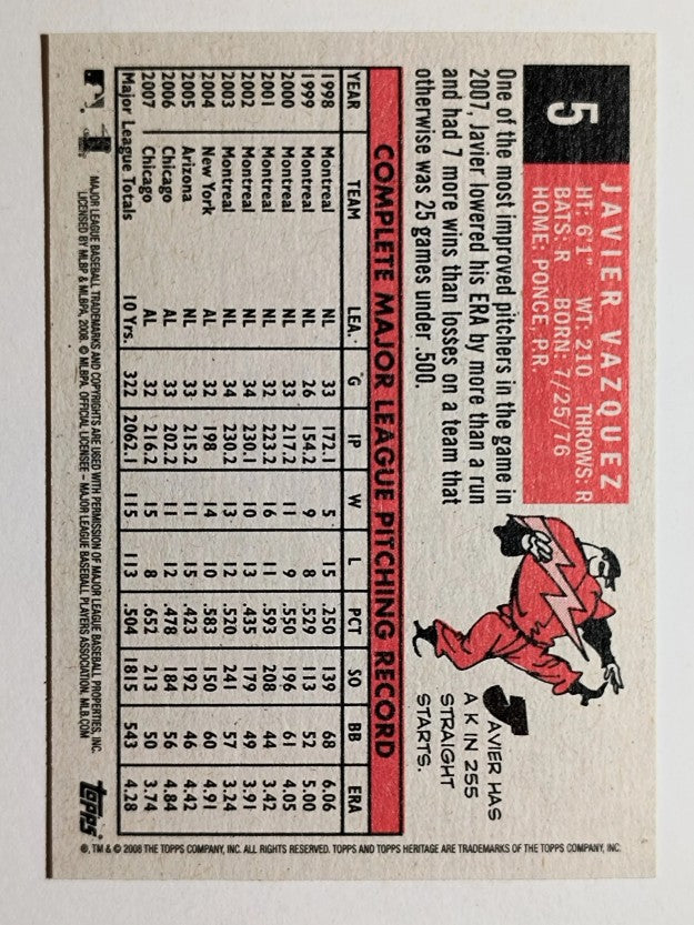 2008 Topps Heritage Black Back #5 Javier Vazquez
