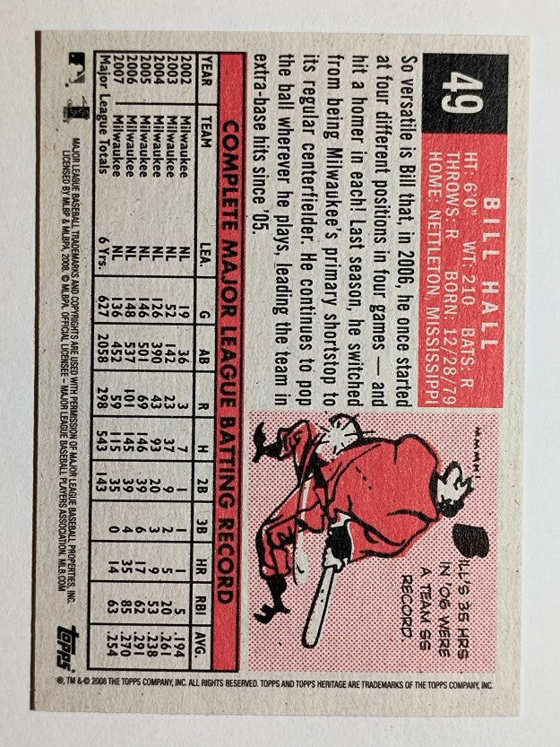 2008 Topps Heritage Black Back #49 Bill Hall