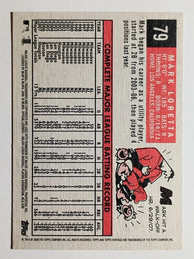 2008 Topps Heritage Black Back #79 Mark Loretta
