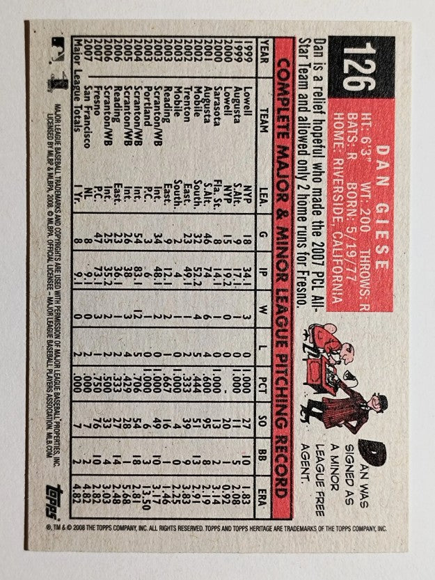 2008 Topps Heritage Black Back #126 Dan Giese