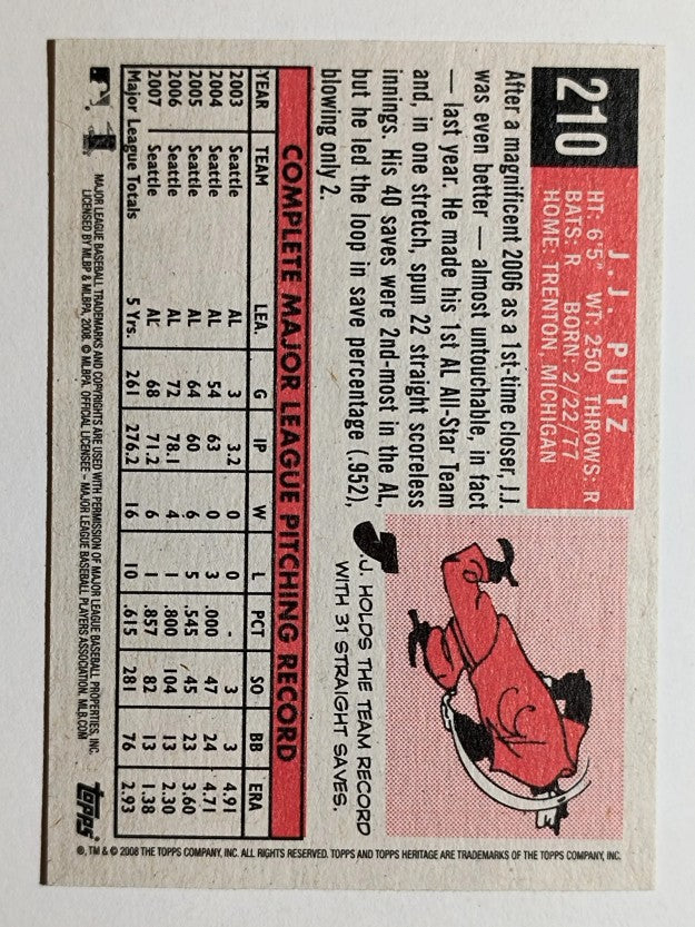 2008 Topps Heritage Black Back #210 J.J. Putz