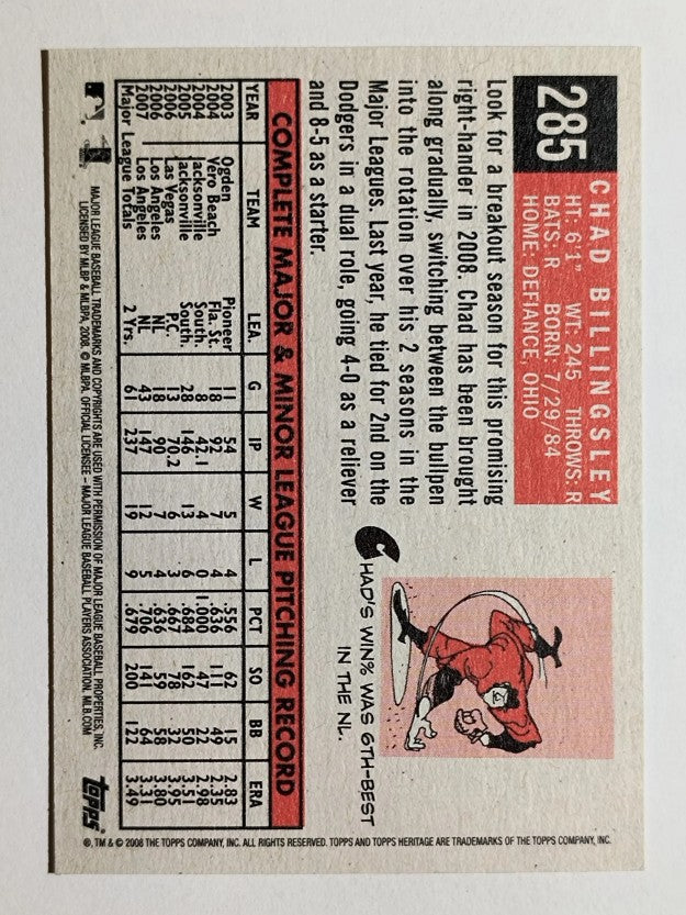 2008 Topps Heritage Black Back #285 Chad Billingsley