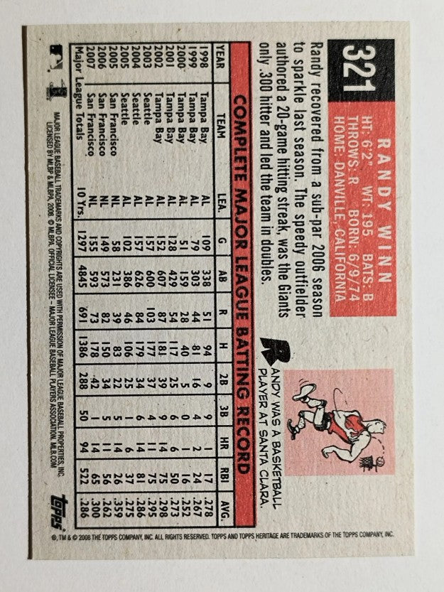 2008 Topps Heritage Black Back #321 Randy Winn