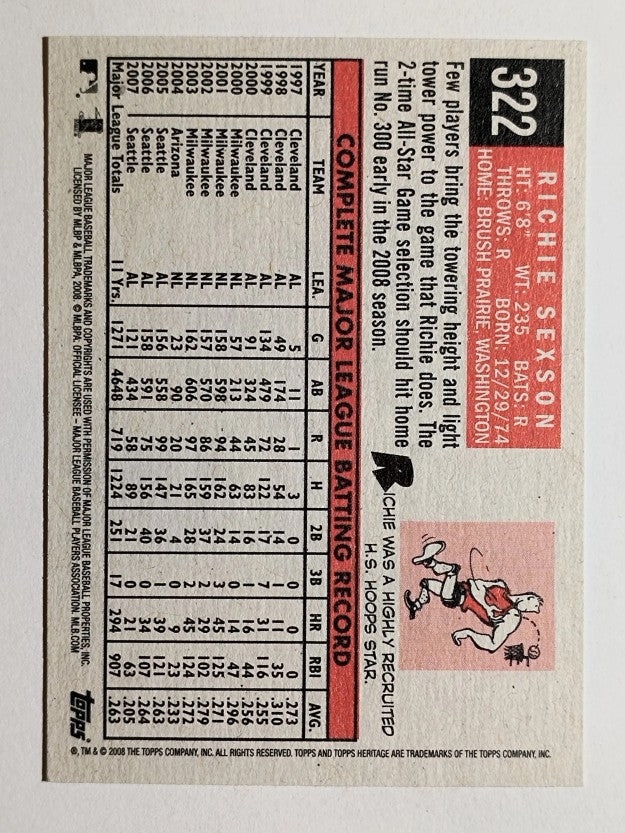 2008 Topps Heritage Black Back #322 Richie Sexson
