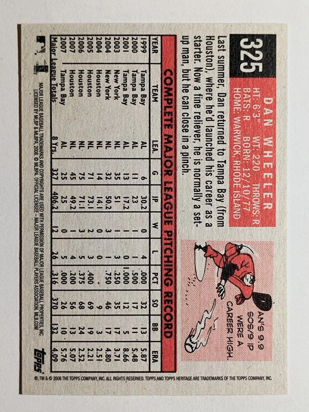 2008 Topps Heritage Black Back #325 Dan Wheeler
