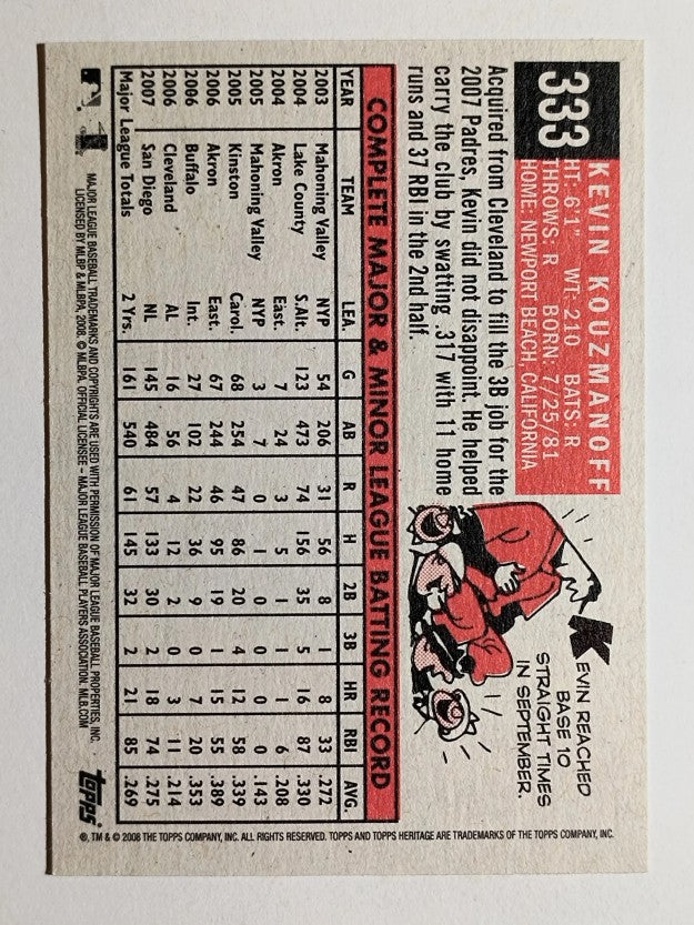 2008 Topps Heritage Black Back #333 Kevin Kouzmanoff