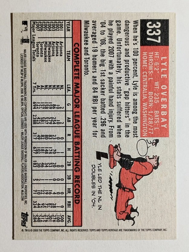 2008 Topps Heritage Black Back #337 Lyle Overbay