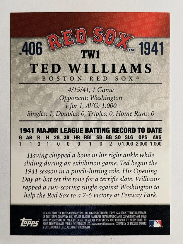 2007 Topps Williams 406 #TW1 Ted Williams