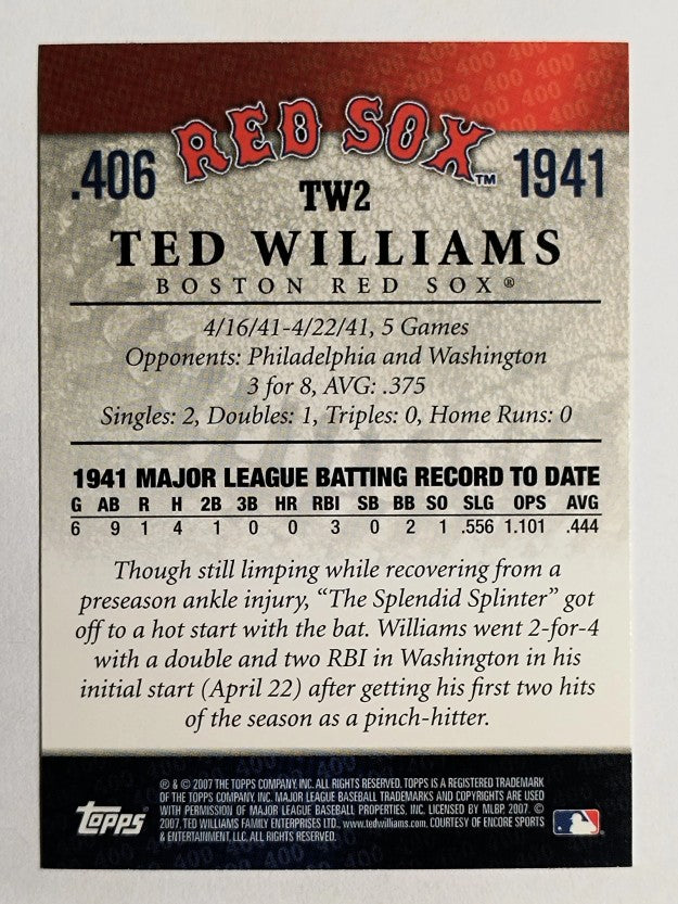 2007 Topps Williams 406 #TW2 Ted Williams