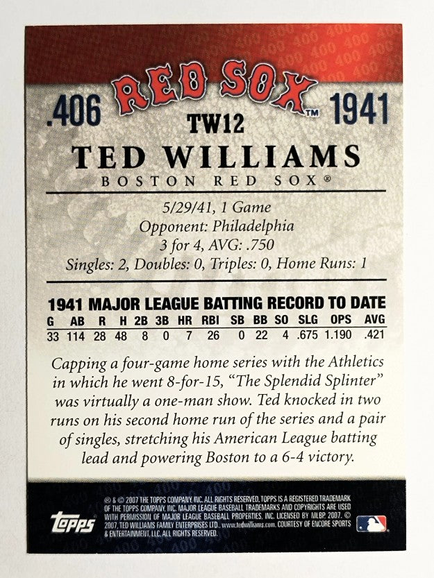 2007 Topps Williams 406 #TW12 Ted Williams