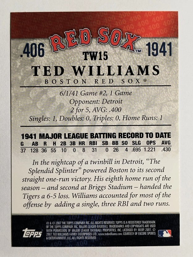 2007 Topps Williams 406 #TW15 Ted Williams